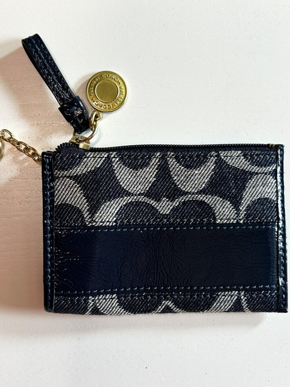Vintage Y2K Coach Blue Denim Monogram Legacy Mini Skinny Cardholder Wallet